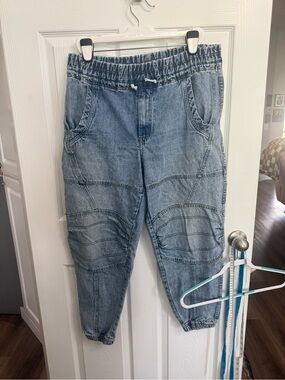 Vintage Bugle Boy Acid Wash Denim Joggers Elastic Waist Carpenter Jeans 90s L/XL